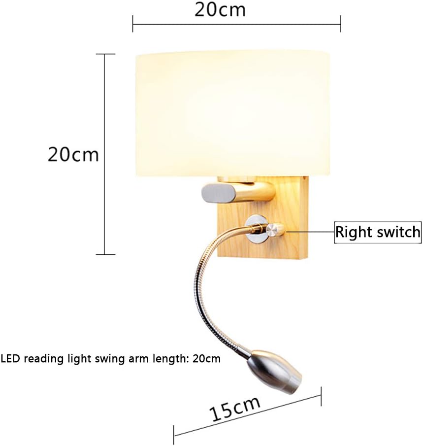 Nordic Creative LED Wall Sconce Study Solid Wood Simple Modern Reading Light with Plug Bedroom Bedside Wall Lamp (Color : Right Switch Size : Without Plug Wire) image 2