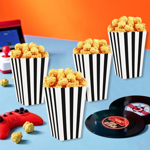 Image of 36 Pcs Black and White Striped Popcorn Boxes 2 x 4.5 x 2.7 inch Mini Popcorn Boxes for Movie Decorations Cardboard Popcorn Container for Party Disposable Snack Popcorn Boxes