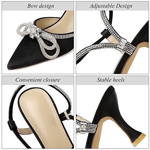 Susanny Black Rhinestone Heels for Women - Sparkly Pearl Glitter Bow Evening Party Ankle Strap Closed Toe Pumps Kitten Heels Dressy Prom Shoes 6 by Susanny - Used condition - Image 8