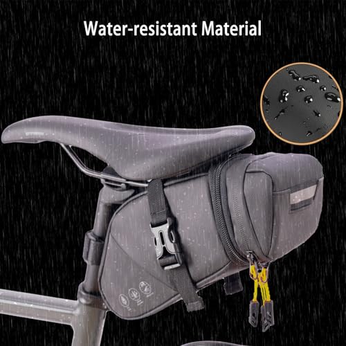 Colefunmit Bike Seat Bag, Water-resistant Bicycle Saddle Bag with Reflective Strap, Expandable Capacity Cycling Under Seat Pouch 1.5-2 L, Bike Seat Pack for Mountain Road Bikes and Commuters
