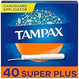 Tampax Cardboard Tampons for Women Super Plus Absorbency, Anti-Slip Grip, LeakGuard Skirt, Unscented, 40 Count