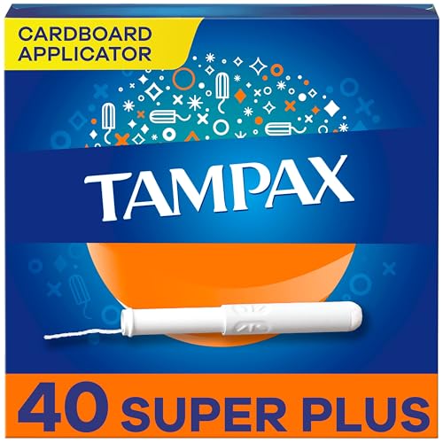Tampax Cardboard Tampons for Women Super Plus Absorbency, Anti-Slip Grip, LeakGuard Skirt, Unscented, 40 Count