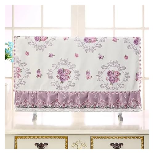 Housse protection TV floral 139x83cm avec dentelle élégante pour écran de salon