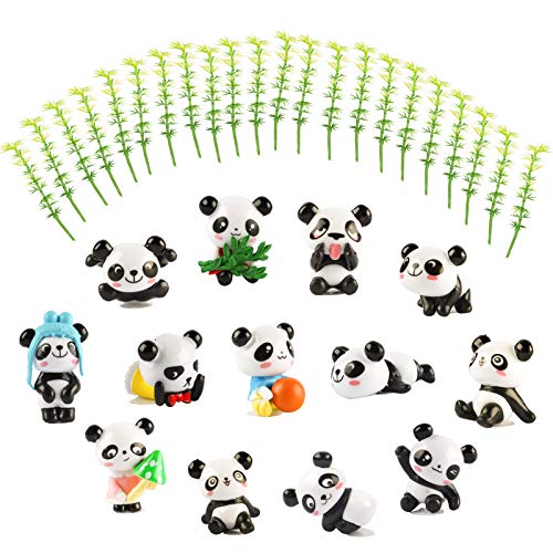 Lauren 28 Pack Plastic 3D Panda and Emulation Bamboo Cake Toppers Decorations for Birthday Theme Party