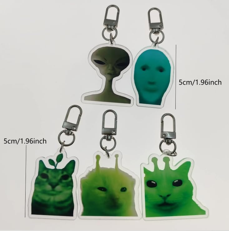 Image of PUCAPOCO Alien Cat Keychain Cute Funny Cat Meme Keychains Bag Charms for Bag Backpack Handbag Purse Charms 5PCS