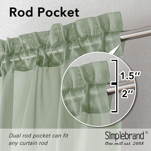Image of Simplebrand Sage Green Sheer Curtains, 63 inch Length, 2 Panels Set - Light Filtering, Rod Pocket Window Curtains for Bedroom (Sage Green, 59 inch W x 63 inch L)