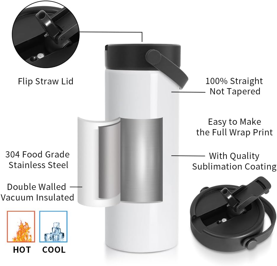PYD Life 4 Pack Sublimation Tumblers Water Bottles 30 OZ 900 ML with Leakproof Straw Lid and Silicone Handle, Straight Stainless Steel Insulated Sublimation Blanks for Full Wrap Printing - Image 6