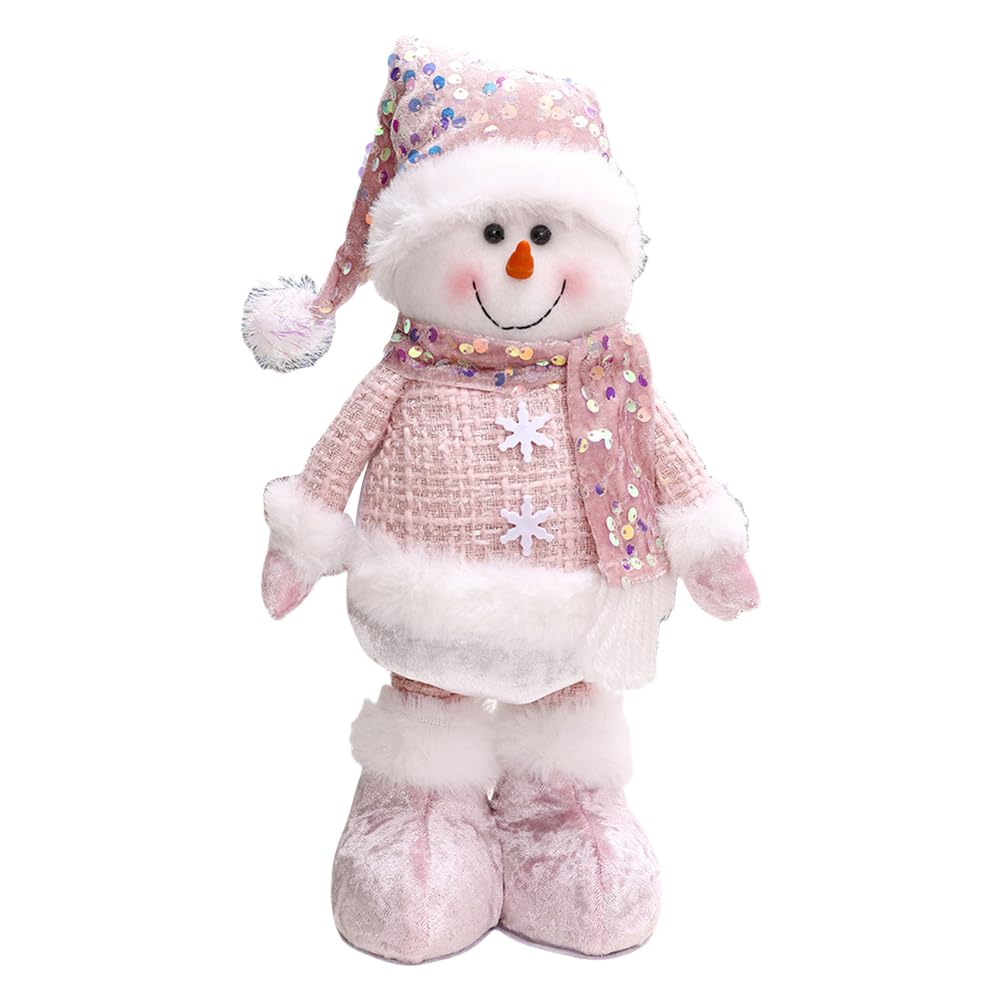 Pink Generic Christmas Sequin Telescopic Doll Santa Claus Snowman Elk Standing Ornament Telescopic Legs Doll For Home Decoration