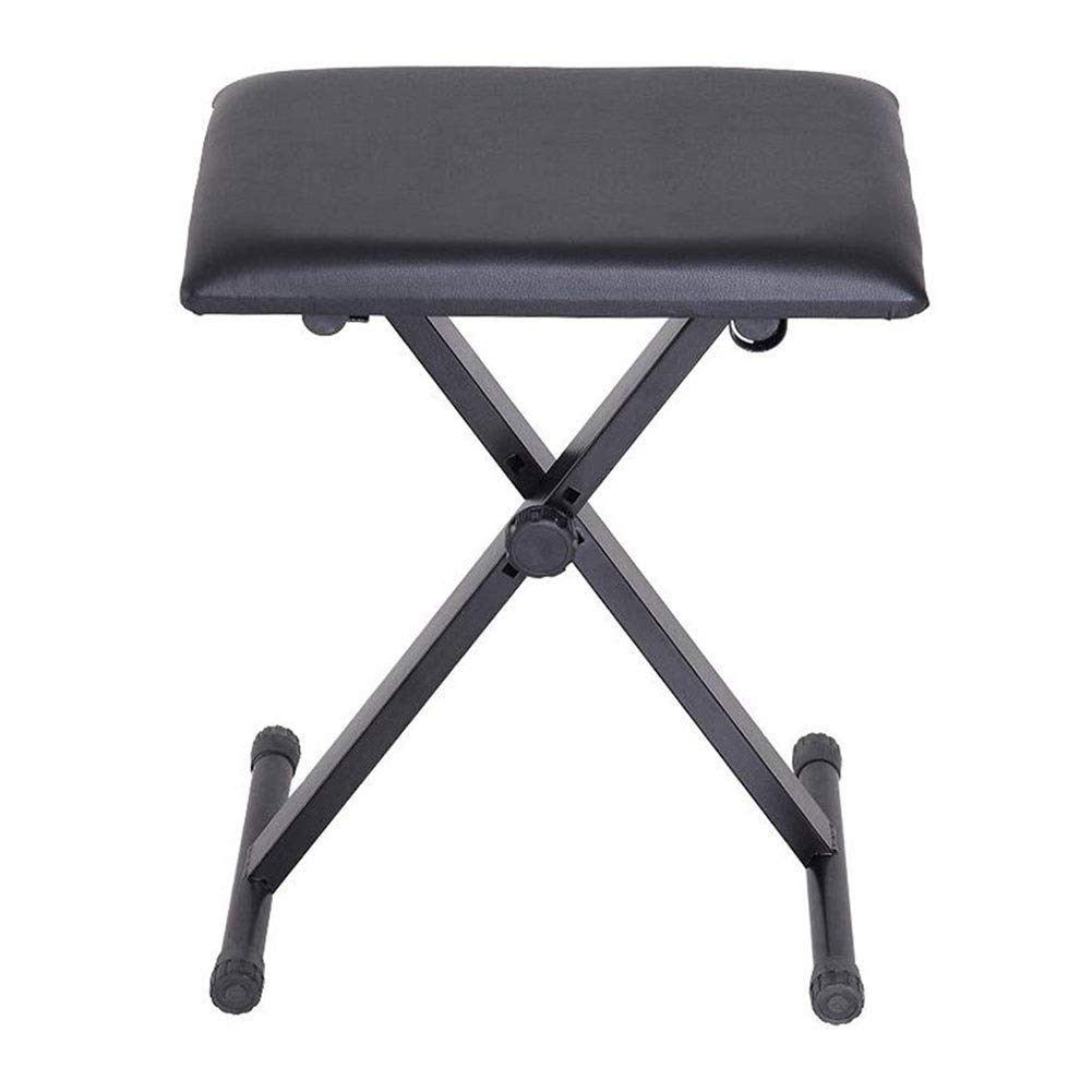 Stool Keyboard Foldable height-adjustable seat cushion Comfortable PU leather steel structure Chair piano bench (color: black) Footrest
