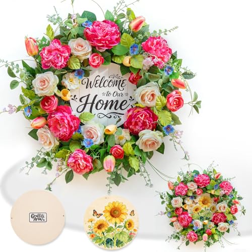 Spring Wreath for Front Door 24 Inch, Large Spring Summer