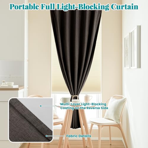 Image of 100% Blackout Self Adhesive Portable Curtains for Bedroom Easy to Install Window Thermal Lnsulated Kitchen Room Darkening Small Window Curtains, W35 x L80 inch, 1 Panel, Dark Brown