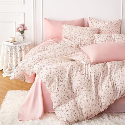 Image of Wake In Cloud - Floral Comforter Set, Coquette Cottagecore Aesthetic Cute Flower Pattern for Women Teen Girls, Soft Lightweight Dorm Bedding, 3 Pieces, Dusty Pink, Queen Size