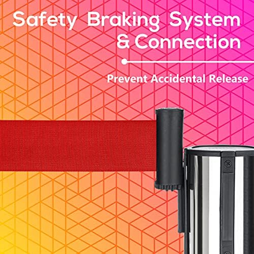 Image of DuraSteel Crowd Control Barriers Stanchions with Retractable Belts & Sign Holder - Metal Stanchion Posts w / 6.5ft Black Retractable Barrier Belt Ropes - Queue VIP Safety Line Dividers - Set of 6 Poles