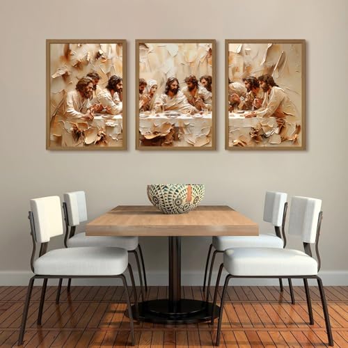 The Last Supper Wall Art Painting Jesus Christian Canvas Wall Decor Religious Bible Posters Jesus Christian Artwork Catholic Art Last Supper Picture for Dining Room Living Room 12x16 Inch Framed 3Pcs by Pouydmi - Used condition - Image 5