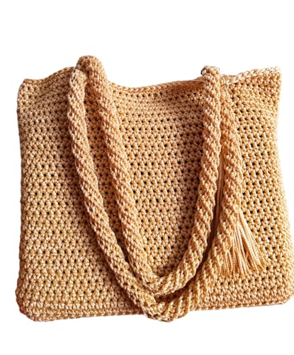 Bolsa Crochê sacola de Fio Náutico bag Femenina Ombro praia (Palha)