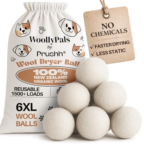 WoollyPals Dryer Balls (6-Pack, XL Size) - 100% New Zealand Wool - No More Dryer Sheets - Eco Dryer...