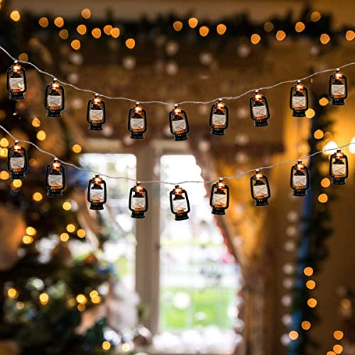 Ramadan Decorations Lights Black Lantern String Lights, 8.5Ft Eid Black Kerosene Lights With 10 Mini Retro Kerosene Lamps, Outdoor Patio String Lights For Eid Ramadan Bar Party Bedroom Wedding Decor #TOP5