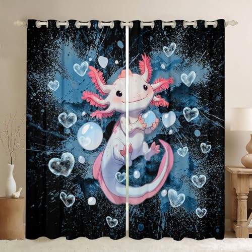 Loussiesd Lindas cortinas de ajolote para dormitorio, sala de estar, 167 x 182 cm, diseño de salamandra, oscurecimiento de los sueños, decoración de niños, adolescentes, océano, vida marina, cortinas
