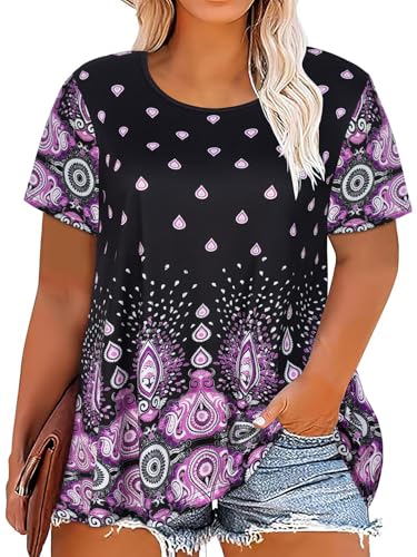 Image of JOELLYUS Plus Size Tops for Women Tunic Floral Casual Short Sleeves T Shirts Flowy Blouses 2026