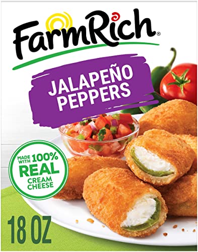 Farm Rich Breaded Jalapeno Peppers, Stuffed with 100% Real Cream Cheese, Frozen, 18 Ounces