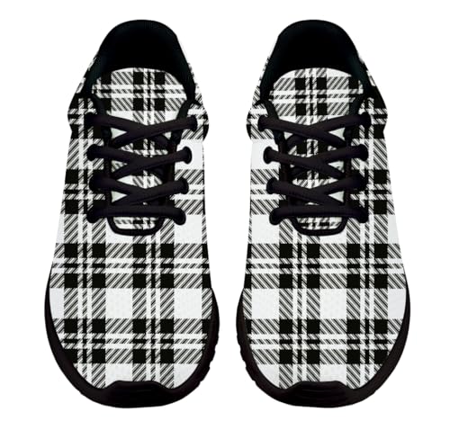 Buffalo Plaid Black White Shoes for Women Men Trail Running Casual Fashion Sneakers Slip-on Tennis Shoes2