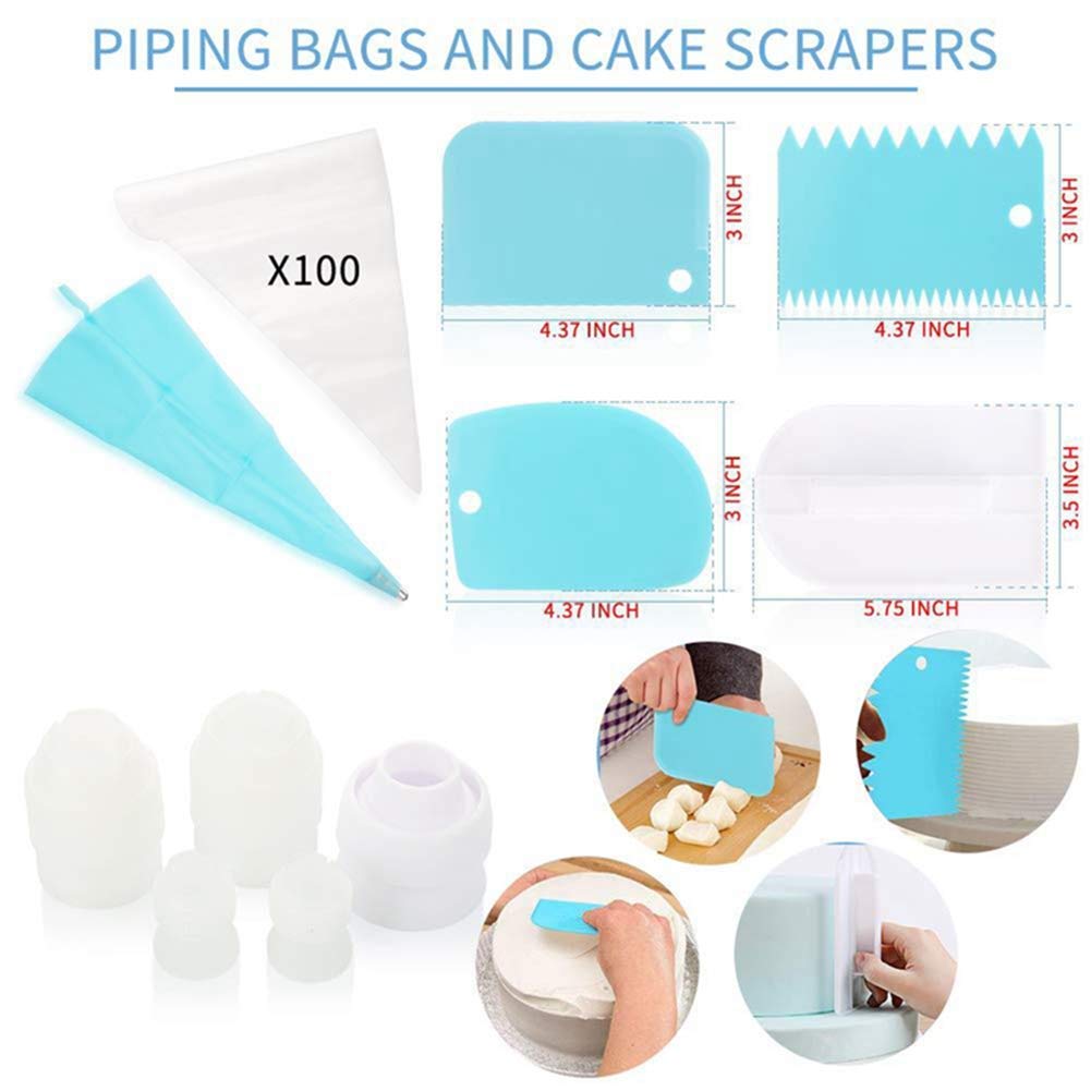 170pcs Cake Decorating Tools Kits Cupcake Fondant Baking Supplies Anti-Slip Turntable, Stainless Steel Icing Nozzles Mouth for Home