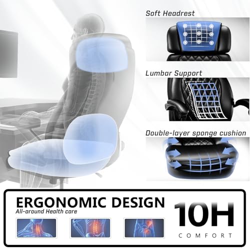 Image of 400lbs Executive Office Chair with Foot Rest for Heavy People, Ergonomic Big and Tall Desk Chair with Adjustable Headrest, High Back PU Leather Comfy Heavy Duty Computer Chair with Spring Cushion