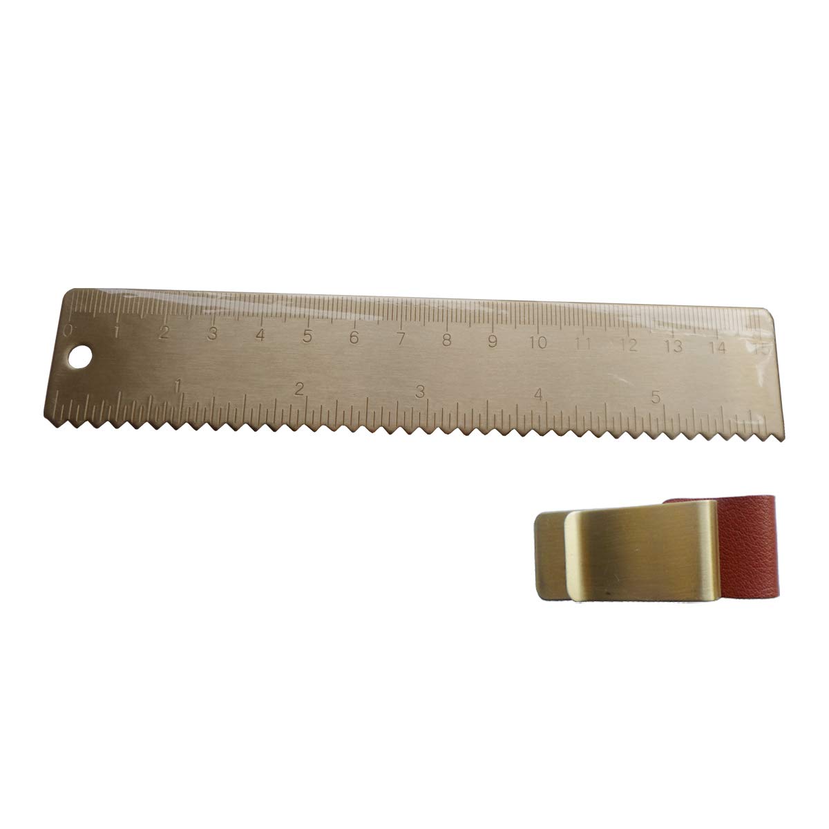 Small Metal Ruler 6 Inch (15cm) Brass Ruler for Bullet Journal with One Pen Holder for Notebooks