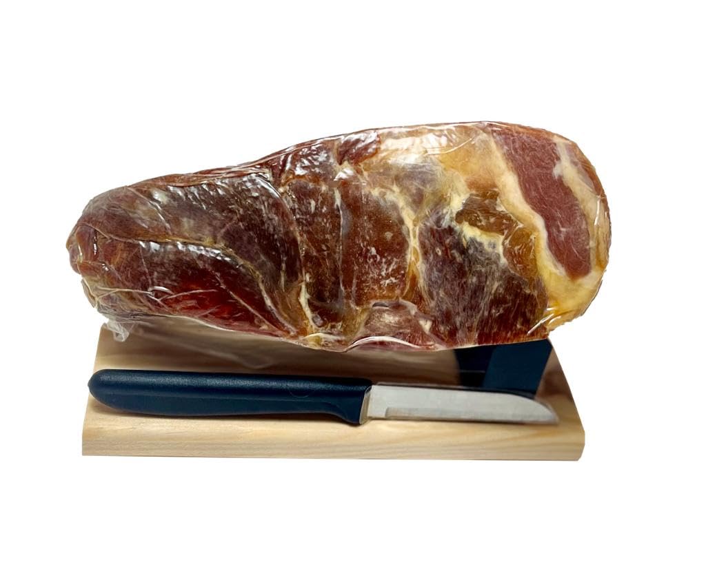 Mini Jamón Serrano 1 Kg + Jamonero + Cuchillo + Caja Presentacion. 10 Meses de Curacion. Jamon Serrano Mini ideal para Regalo. Gabaldor.