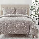 MOVE OVER 100% Cotton Duvet Cover Set King Size, Boho Paisley Bedding Set with Zipper Closure & Corner Ties, Soft Breathable Taupe Paisley Floral Duvet Cover for All Seasons