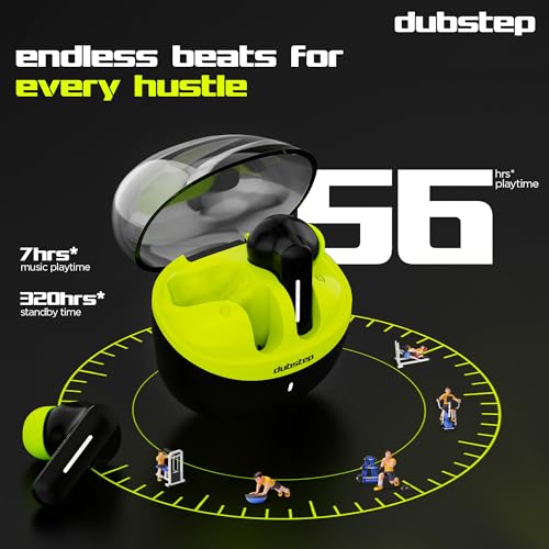 Image of Dubstep Buzz X8 in Ear Wireless Earbuds, 56Hrs Playtime, 13Mm Dynamic Drivers, Xbass Technology, ENC Mics, Type-C Fast Charging (Neon Green)