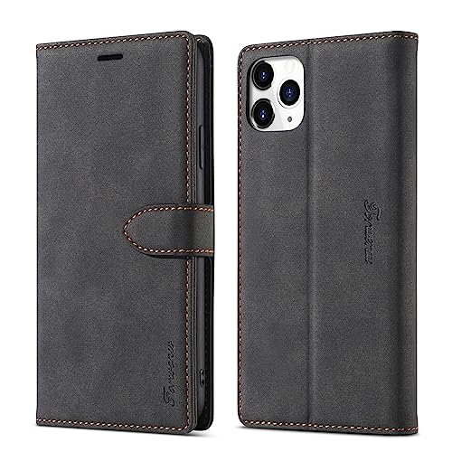 Image of LOLFZ Case for iPhone 11 Pro Max, Vintage Leather Wallet Case Card Holder Kickstand Magnetic Closure Flip Case Cover Compatible with iPhone 11 Pro Max (6.5 Inch) - Black