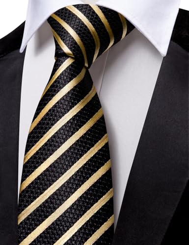 Image of Barry.Wang Silk Men Ties Formal Stripes Necktie and Tie Clip for Wedding Party Business Fashion Classic
