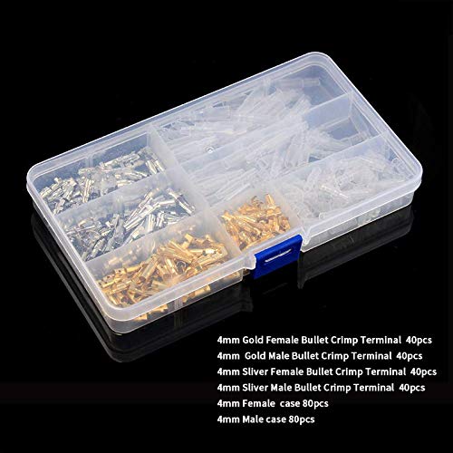 320pcs 4.0mm Female and Male Terminals Connector Gold Brass Electrical Wire Connector with Insulating Sleeves for Car