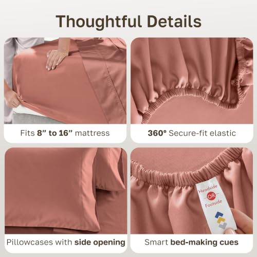 Image of California Design Den Luxury 600 Thread Count Sheets Full Size Set - 100% Cotton Sateen Sheets Full, Deep Pockets, Soft and Durable Bedding - Terracotta