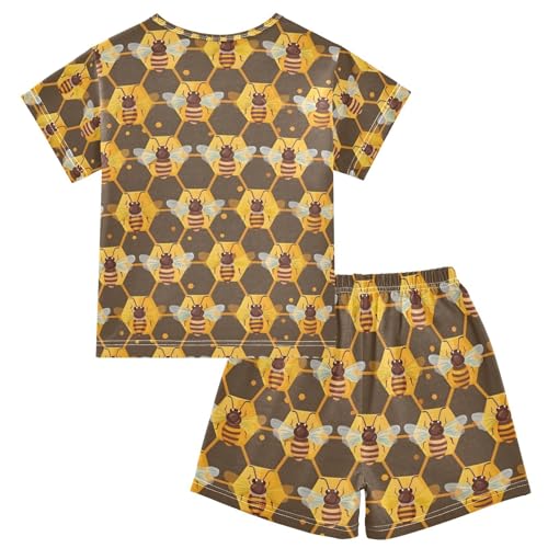 ALAZA Brown Yellow Bee Pajamas Set Short Sleeve Cotton Sleepwear Summer Pjs 2 Piece 5-14Y2