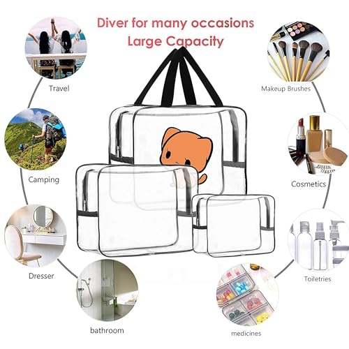 Image of Storite Set of 3 Travel Pouch Bags - Clear PVC Toiletry, Cosmetic & Storage Organizer Bags for Travel, Gym, Makeup & Daily Use Waterproof Zipper Bags