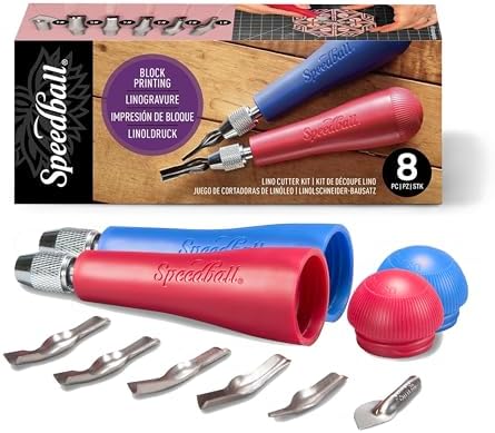 Speedball Linoleum Cutter Kit, 2-Handle Tool Set, Includes 6 Prof...