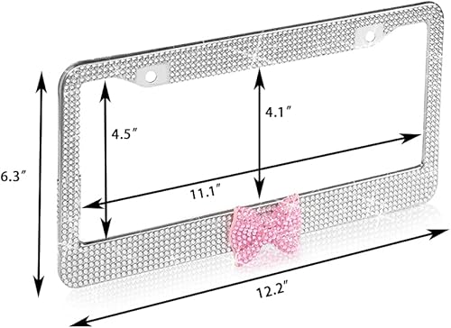 Miniatura 6 de Paquete de 2 marcos de matrícula con brillos, marcos de matrícula de acero inoxidable premium con diamantes de imitación brillantes hechos a mano,