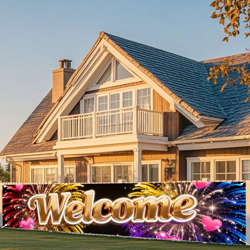 Image of Nuxovilar Welcome Home Banner Golden 3D Letter 17.7x78.7 Polyester | Welcome poster photo backdrop reunion decoration banner hanging porch entryway parlor (Golden Letter)