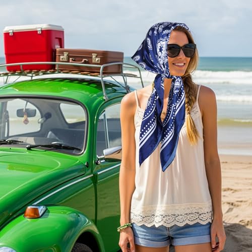 Silk Bandana Head Scarf for Women, 35" Large Soft Square Silk Satin Headscarf Classic Patterned Scarves for Neck Headwear Decoration Gift3