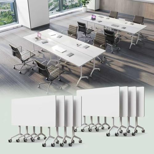 Conference Table,Folding Conference Room Tables with Flip-Top Design,Large Mobile Training Table,Rolling Seminar Meeting Table with Caster,Modular Seminar Tables for Office Meeting (8PCS, 61in)