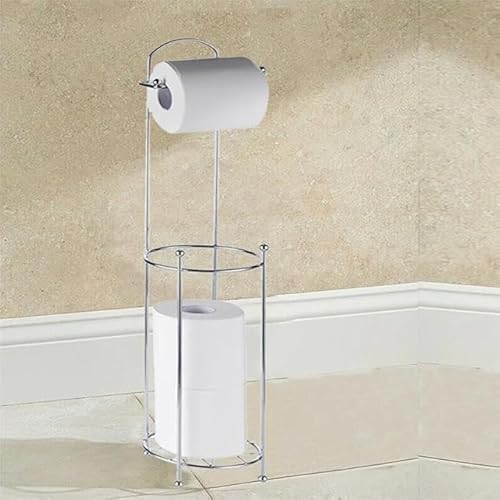 Crystals Stainless Steel Free Standing Toilet Roll Holder – Chrome Finish Bathroom Tissue Paper Stand With Stable Base, Rust-Resistant Wire Frame, Modern Design & Space-Saving Storage - 2