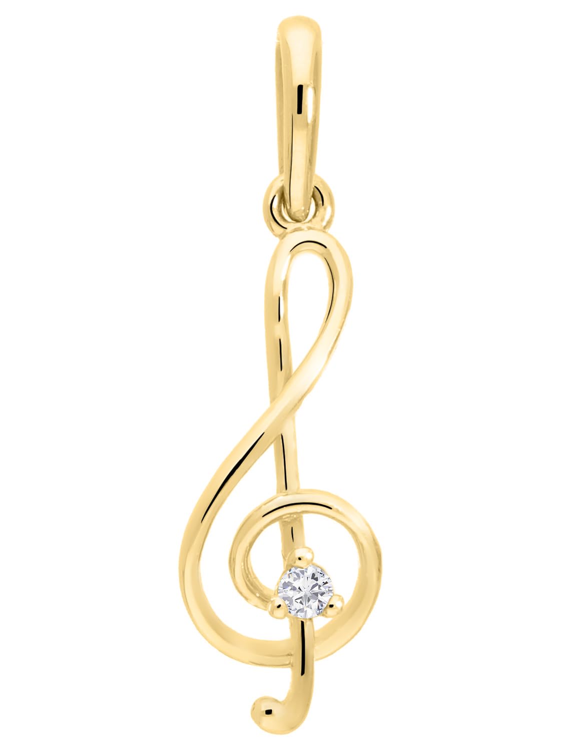 MyGold Ordenador Llave Colgante de oro 585 oro amarillo (14 quilates) maciza con piedra Circonita 25 mm x 7 mm cadena colgante Instrumento Musical Músicos Sänger Regalos para mujeres Melody a de