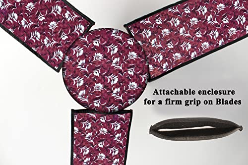 Image of Stylista Waterproof & Dustproof Three Blade Ceiling Fan Cover with attachable Enclosure Set of 2 Fan Covers Floral Pattern Magenta