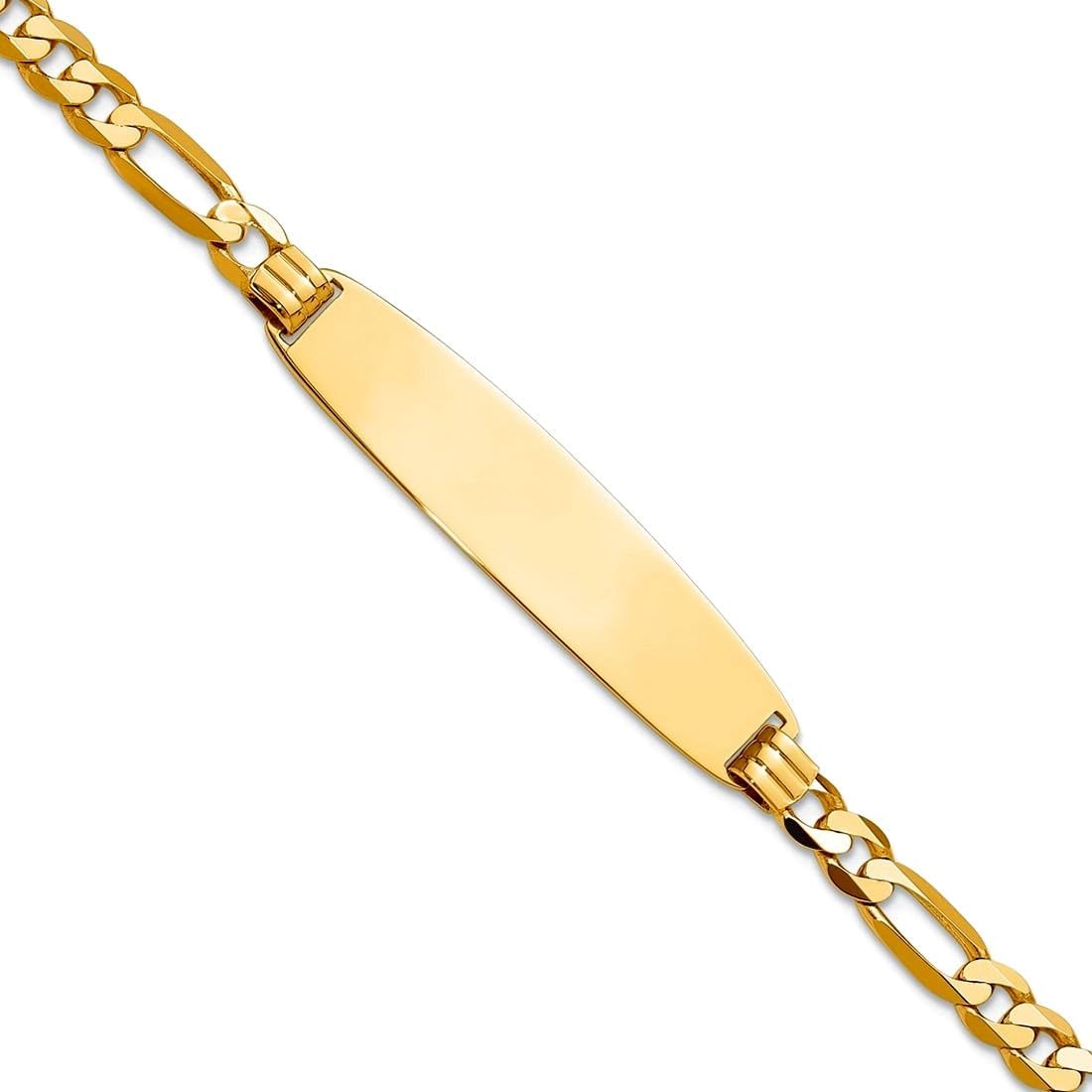 JewelryWeb 8.5mm 14k Solid Yellow Gold Figaro Rounded ID Bracelet Identification Bracelet for Women