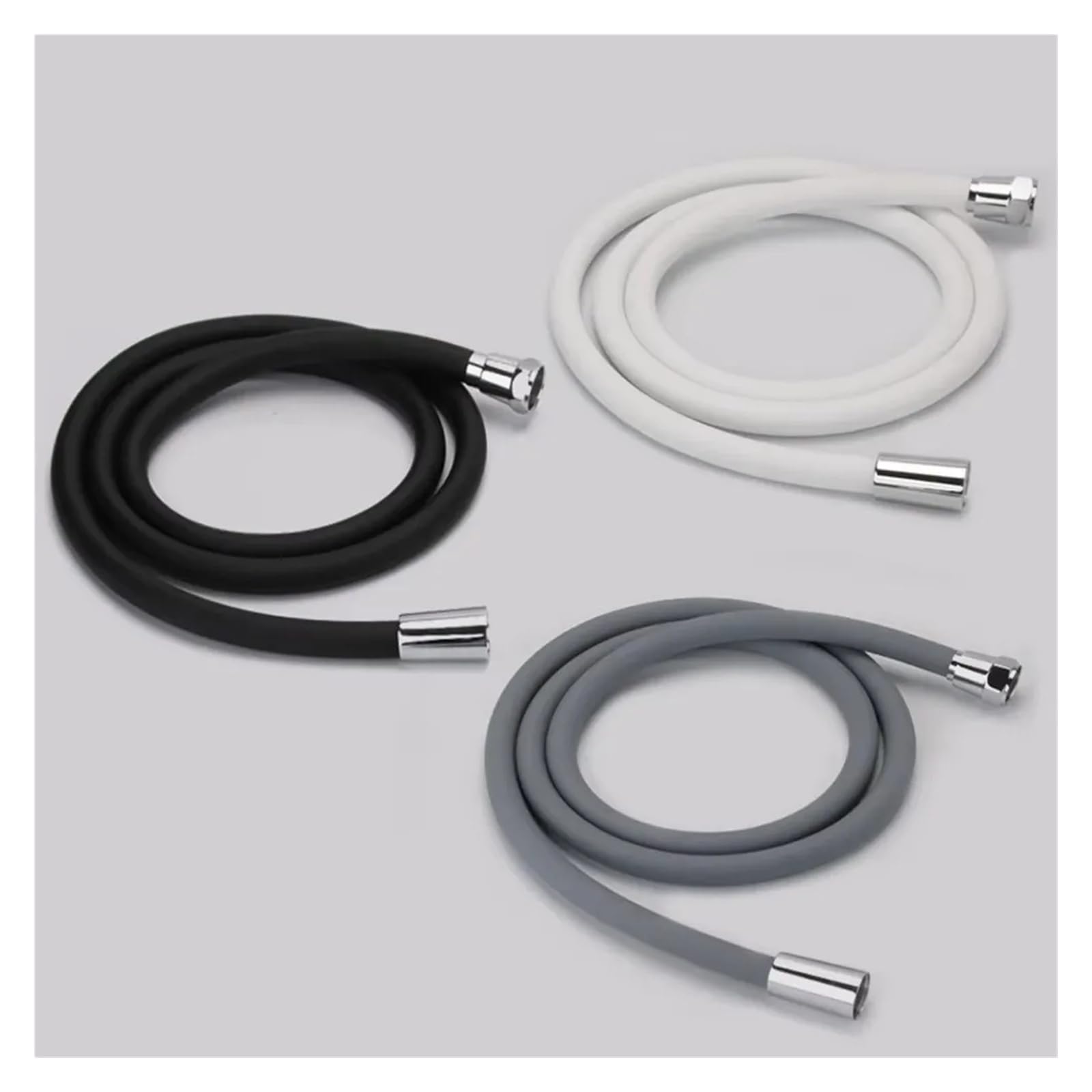 Manguera de ducha de silicona de 1,5/2 m, color negro, gris, blanco, tubo de goma flexible de alta presión con G1/2 de ajuste universal, grifo antibobinado, accesorios de baño (negro 1,5 m)