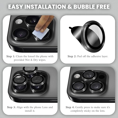 Image of ArmourPro Premium Camera Lens Protector Tempered Glass Compatible For iPhone 16 Pro Max and iPhone 16 Pro Tough HD Individual Aluminum Alloy Rings 9H Camera Cover , Scratch-Resistant,Camera Lens Protection| Black