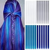 24 Pcs Colored Clip in Hair Extensions 20 Inch Long Straight Party Highlights Synthetic Hairpieces for Women Kids Girls(White, Gray, Blue, Navy blue)
