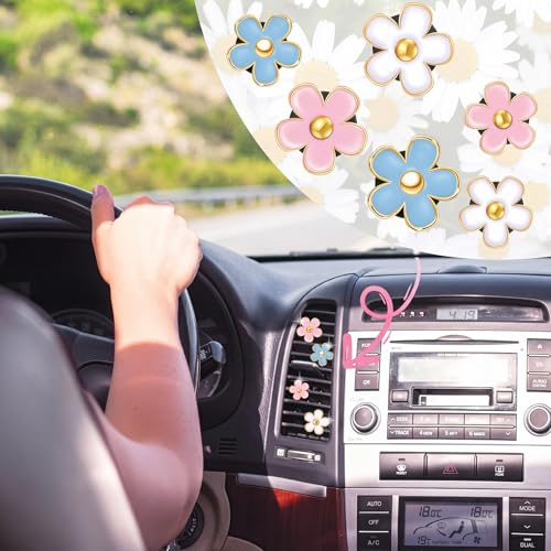 Image of Frienda 6 Pcs Daisy Flower Air Vent Clip Accessories Air Conditioning Outlet Clip Car Freshener Dashboard Accessories Charm Car Inter Decor(Blue, Pink,White)